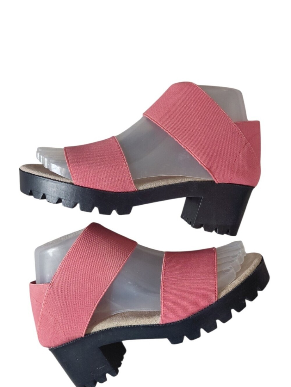 NEW CHARLESTON SHOE CO. Coral Pink Elastic Strap Chunky Sandals Size 6 Monteray